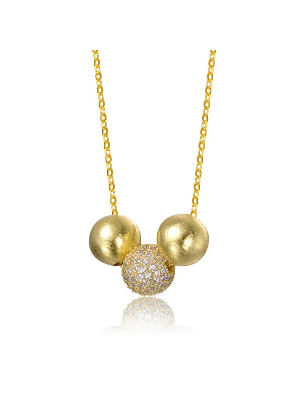 14k Gold Plated with Clear Cubic Zirconia Bead Pendant Necklace