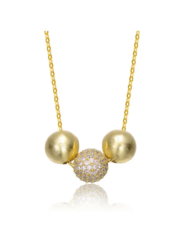 14k Gold Plated with Clear Cubic Zirconia Bead Pendant Necklace