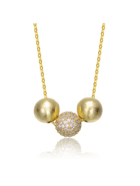 14k Gold Plated with Clear Cubic Zirconia Bead Pendant Necklace