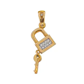 9ct Yellow Gold Cubic Zirconia Key and Lock Pendant