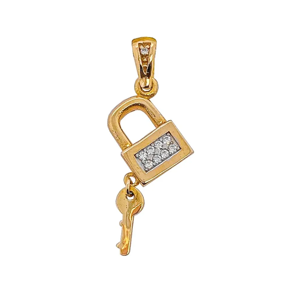 9ct Yellow Gold Cubic Zirconia Key and Lock Pendant