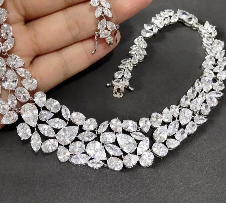 AAA  CZ Zirconia Necklace Earring Jewelry Set for Women