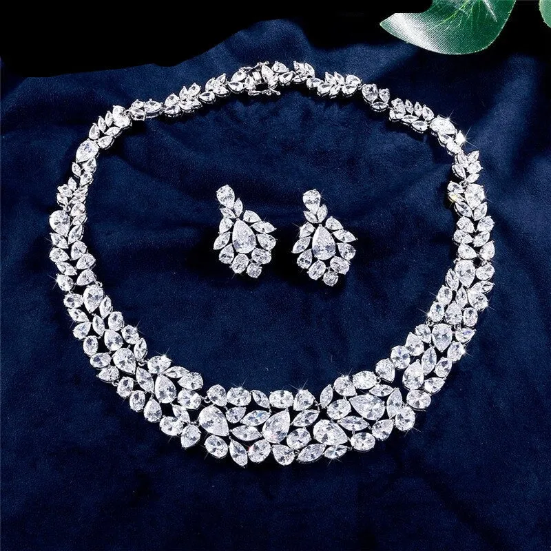 AAA  CZ Zirconia Necklace Earring Jewelry Set for Women