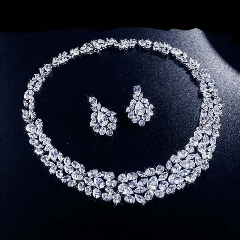AAA  CZ Zirconia Necklace Earring Jewelry Set for Women