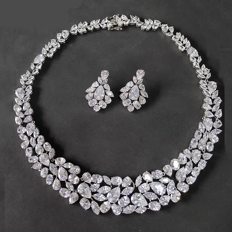 AAA  CZ Zirconia Necklace Earring Jewelry Set for Women