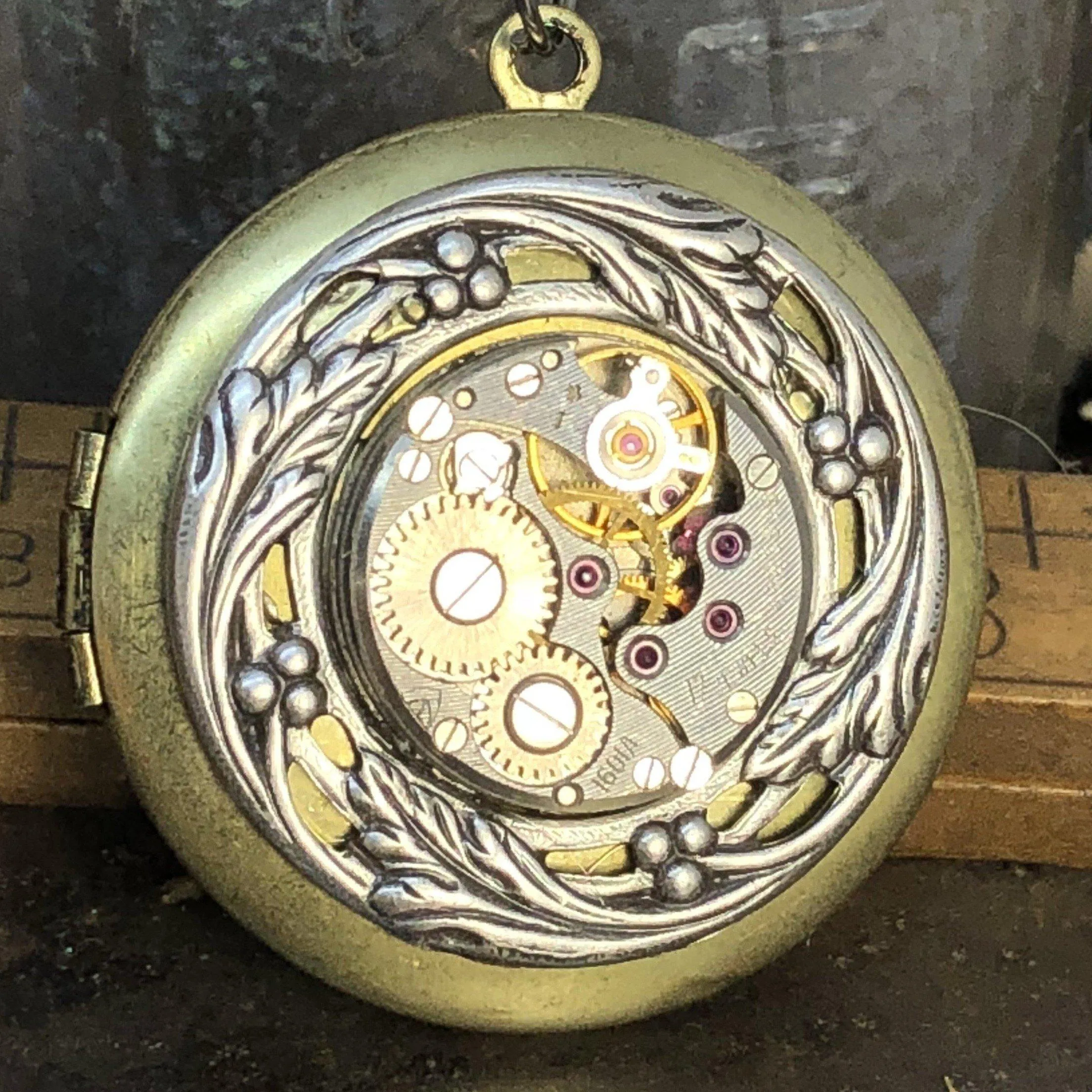 Adele, Round Filigree Steampunk Locket