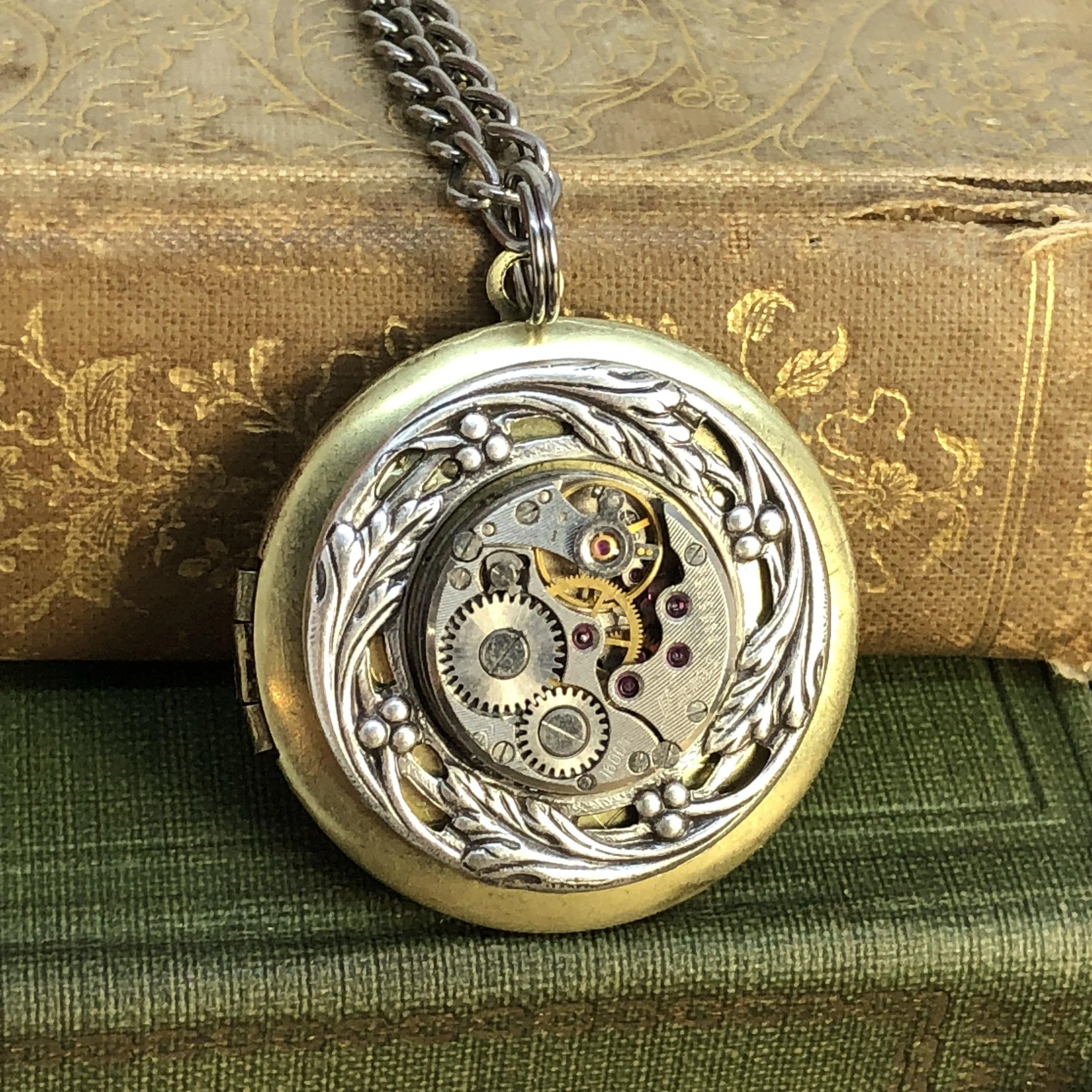 Adele, Round Filigree Steampunk Locket