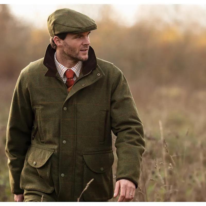 Alan Paine Combrook Mens Tweed Waterproof Flat Cap - Maple