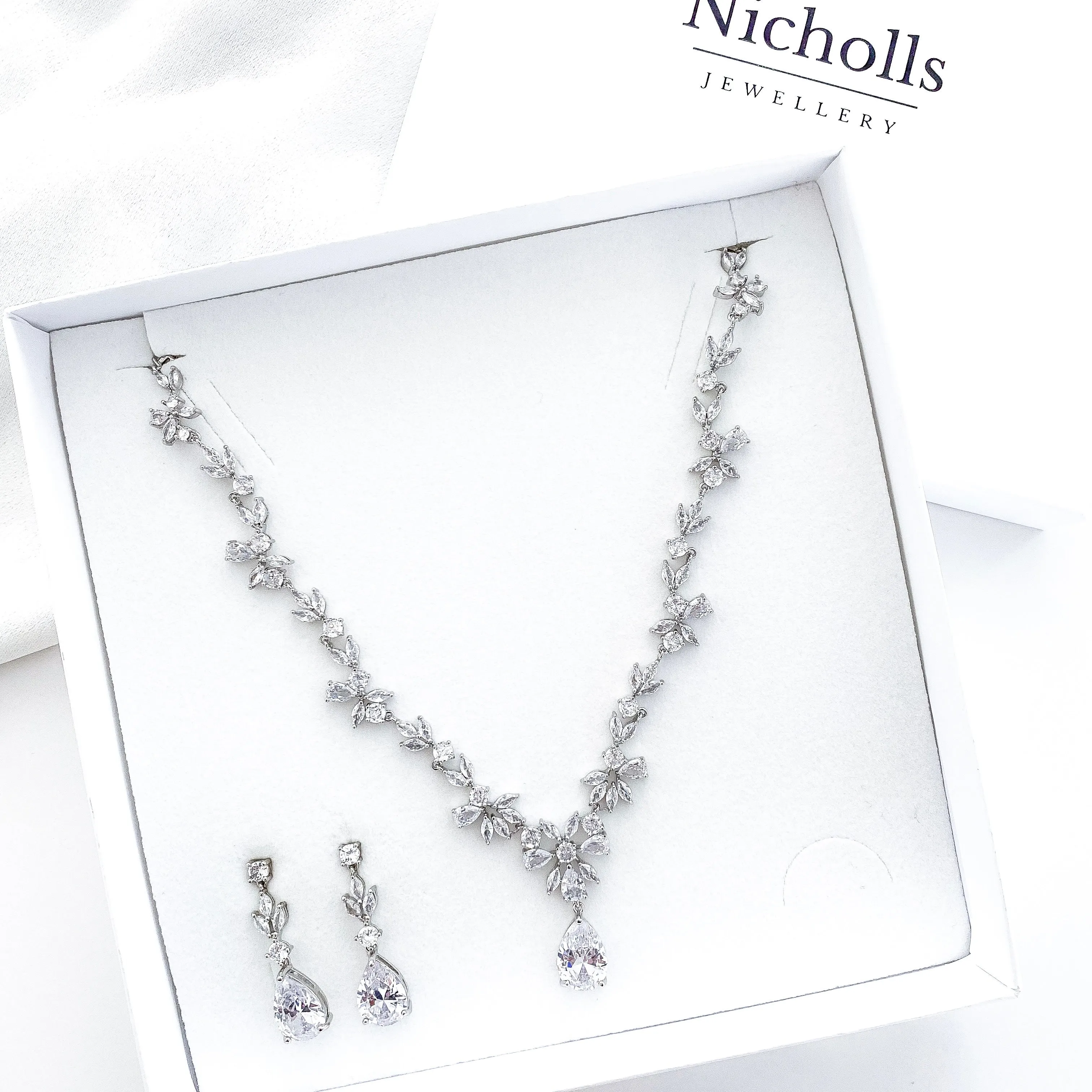 Always Crystal Flower Necklace and Earring Set