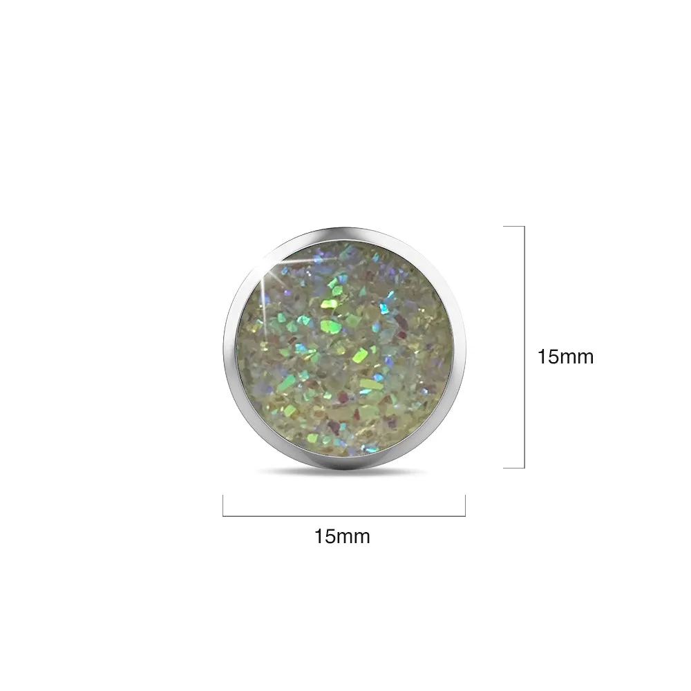 Amalgam White Gold Layered White Stone Stud Earrings 15mm