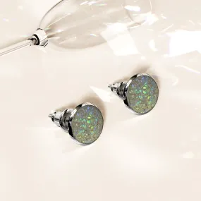 Amalgam White Gold Layered White Stone Stud Earrings 15mm