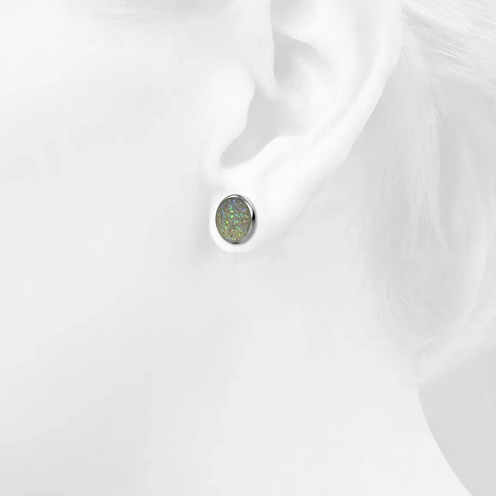 Amalgam White Gold Layered White Stone Stud Earrings 15mm