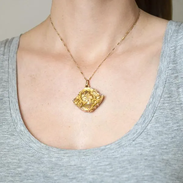 Art Nouveau French 18k Diamond Repousse Slide Locket
