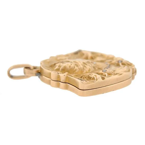 Art Nouveau French 18k Diamond Repousse Slide Locket