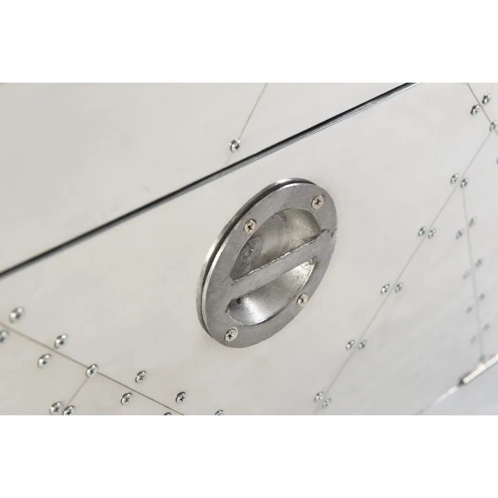 Aviator Aluminium Aviation rivet detail shoe cabinet with bench seat 80x40x45cm
