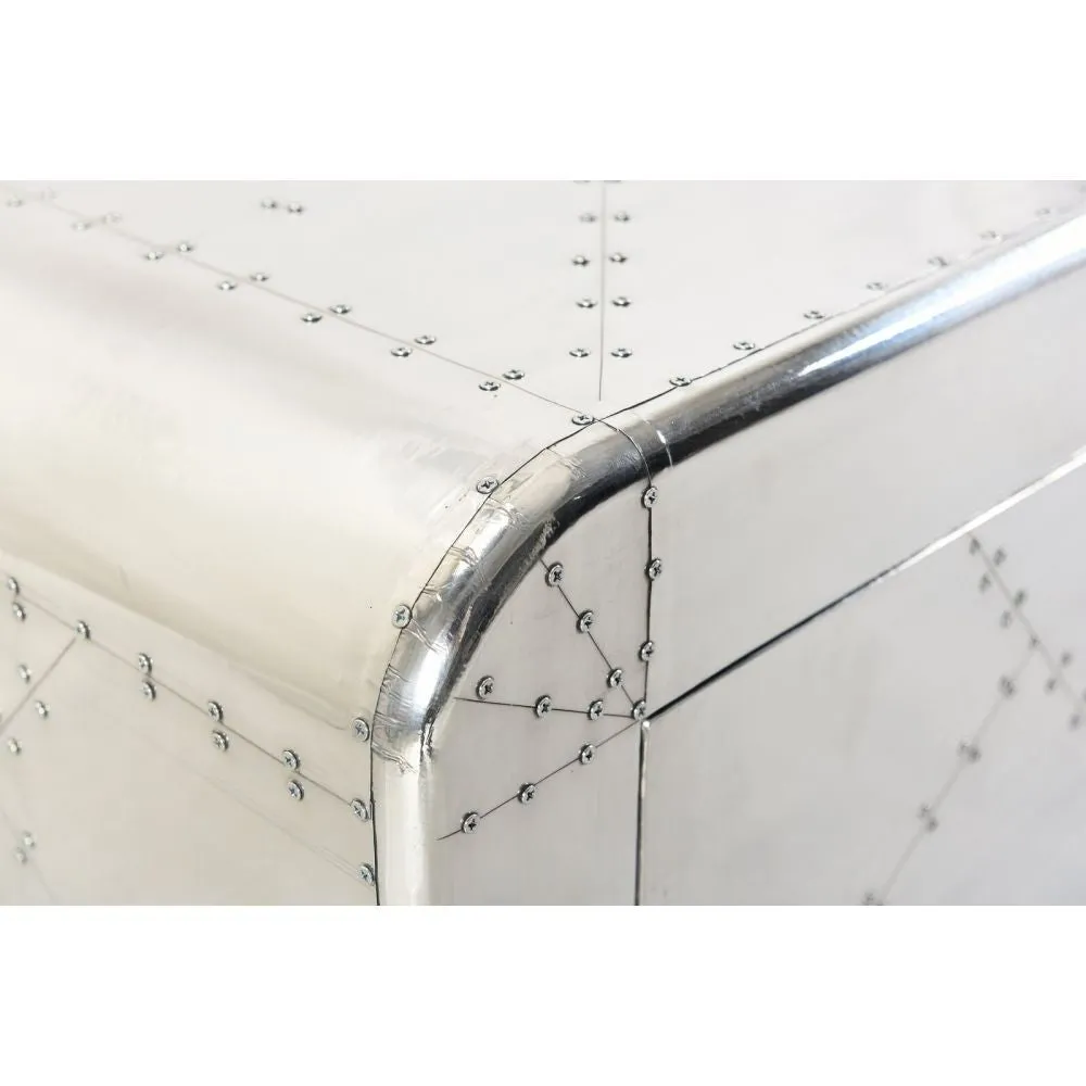 Aviator Aluminium Aviation rivet detail shoe cabinet with bench seat 80x40x45cm