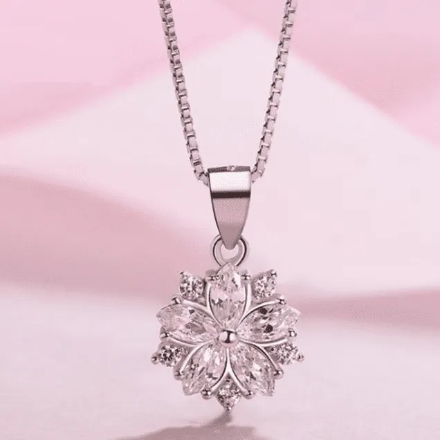Azalea Blossoms Cubic Zirconia 14K White Gold Plated Necklace for Women