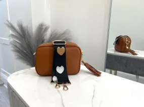 Bag Strap 10 - Black With Gold & Silver Hearts