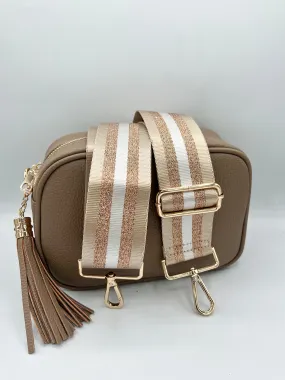 Bag Strap 20 - Beige & Rose Gold Sparkly Stripe