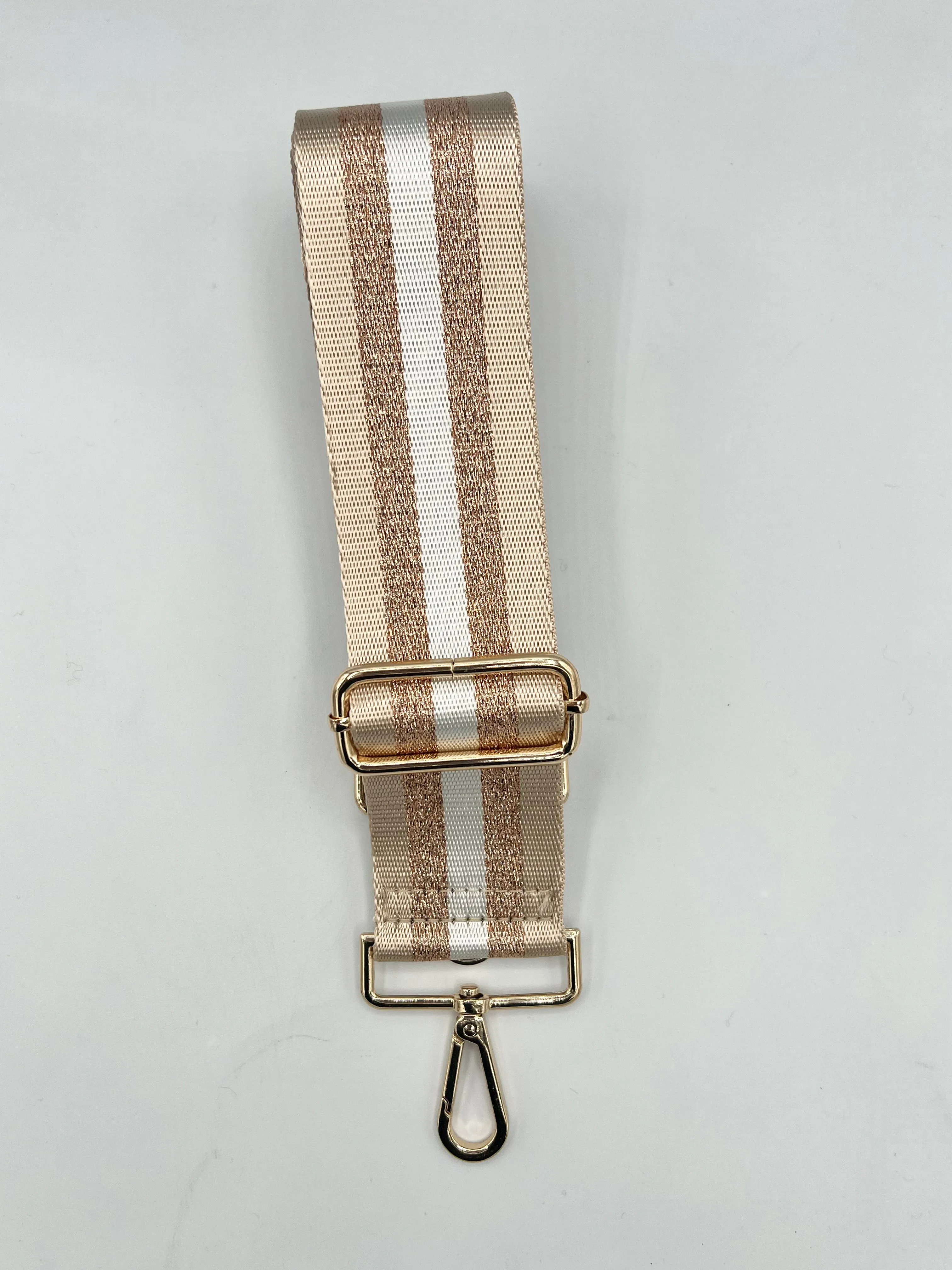Bag Strap 20 - Beige & Rose Gold Sparkly Stripe