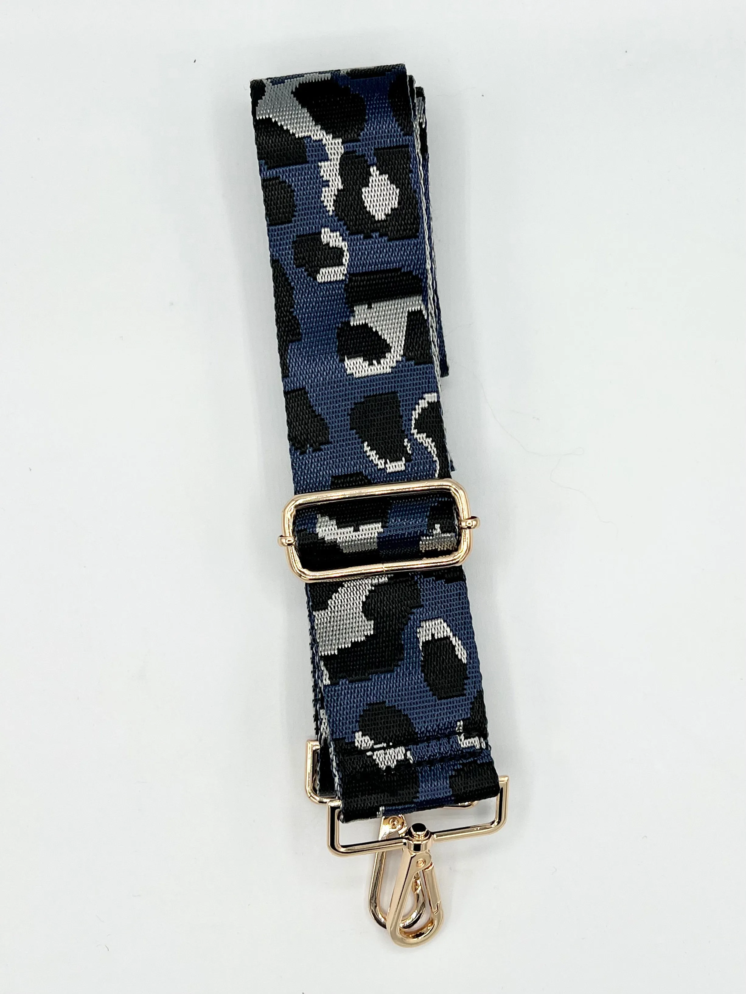Bag Strap 24 - Navy with Black & Silver Leopard
