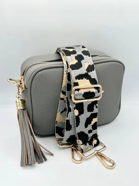 Bag Strap 61 - Grey, Black & Gold Leopard