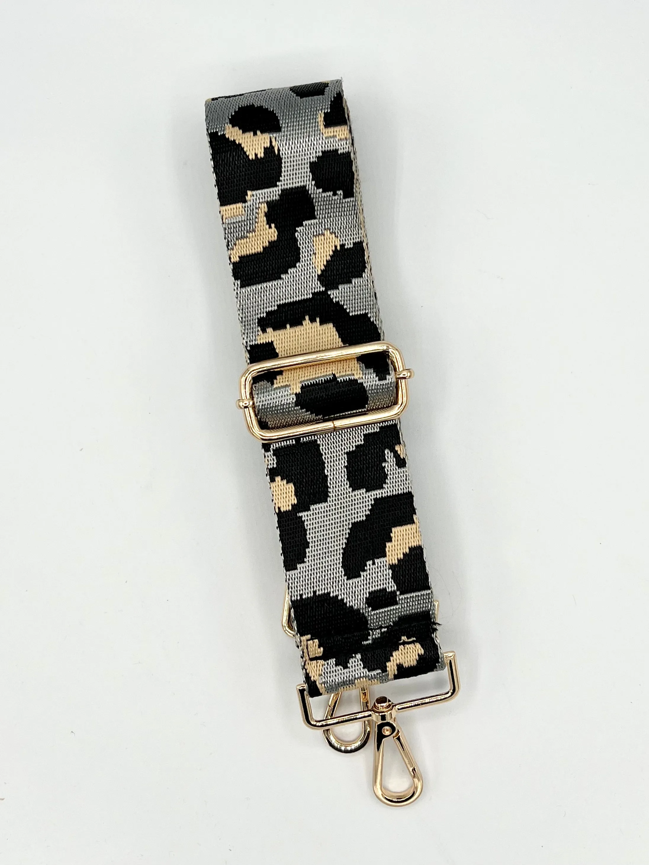 Bag Strap 61 - Grey, Black & Gold Leopard