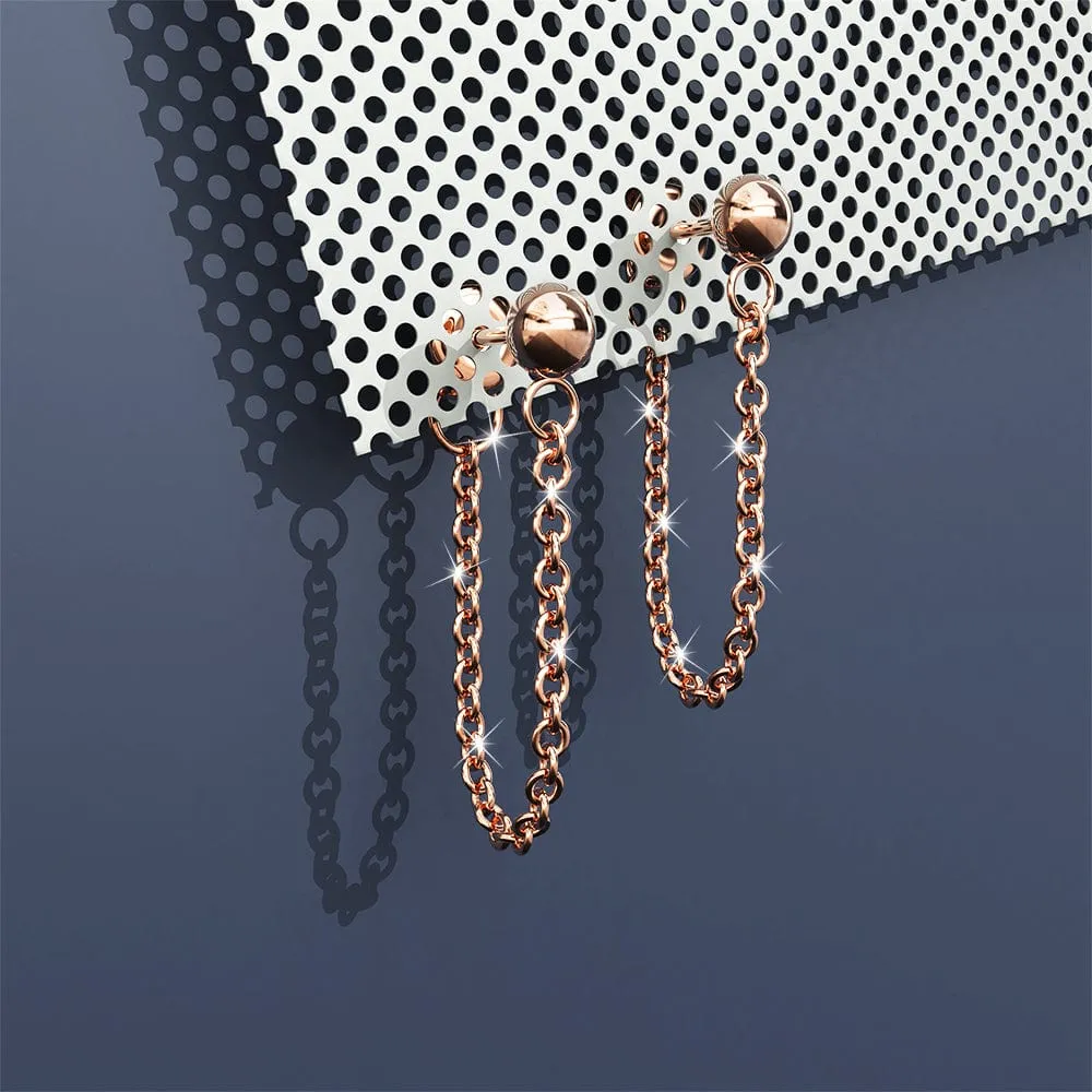 Ball Stud Connector Rose Gold Layered Earrings