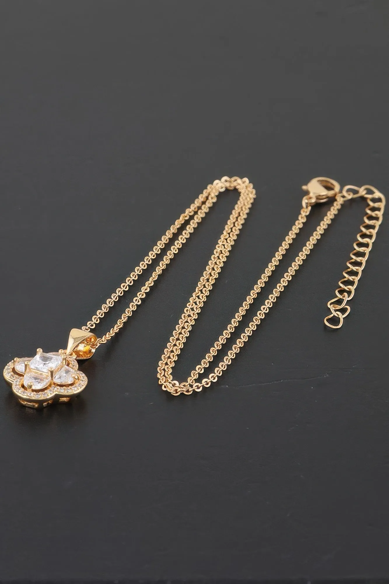 Bejeweled Cubic Zirconia Clover Necklace