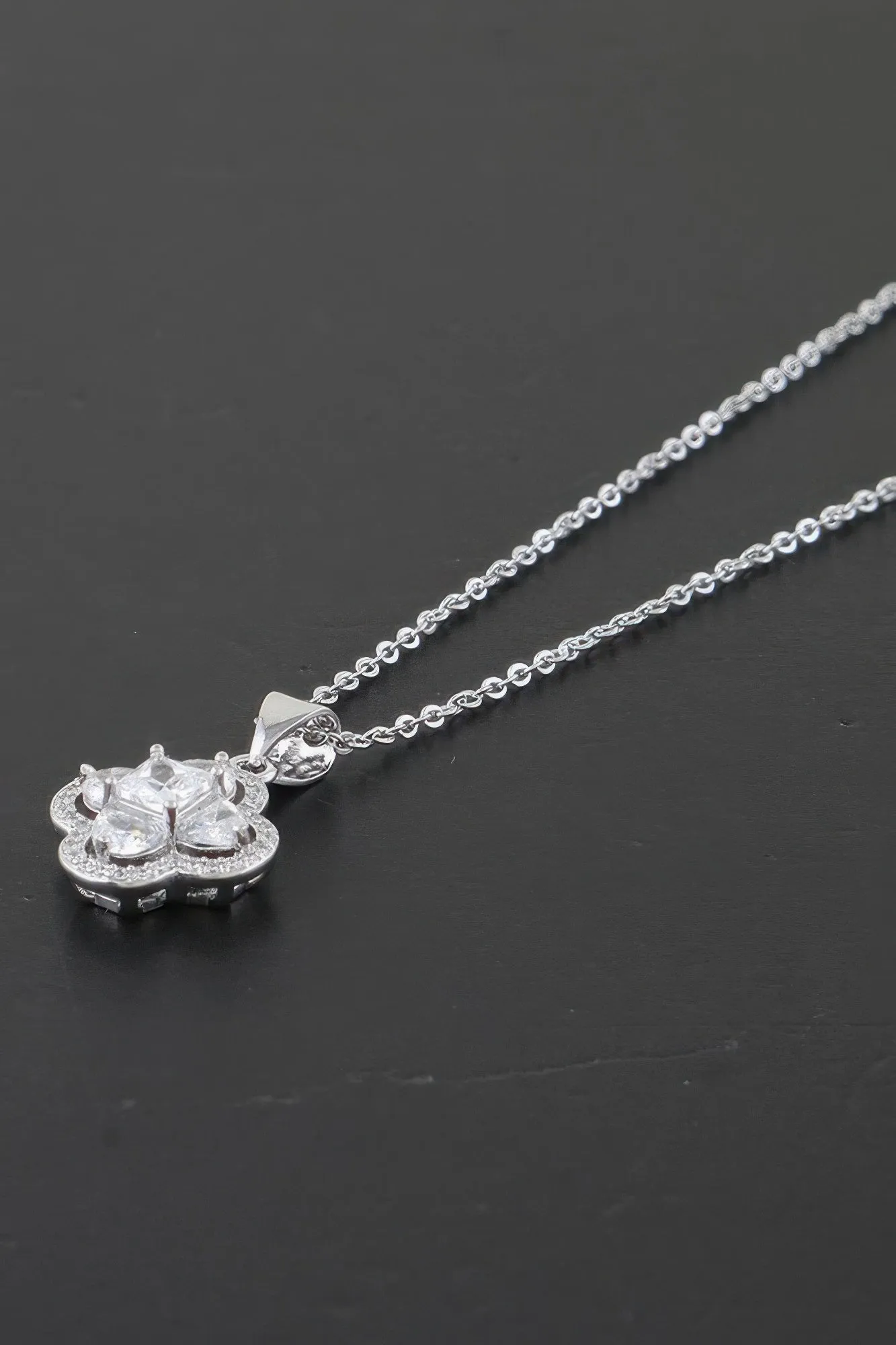 Bejeweled Cubic Zirconia Clover Necklace