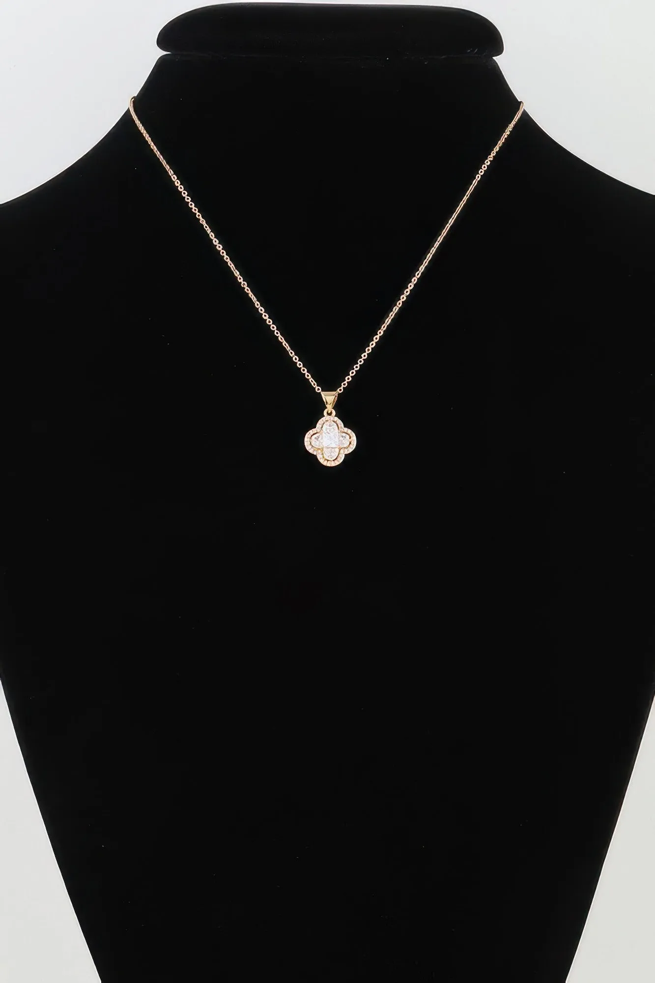 Bejeweled Cubic Zirconia Clover Necklace