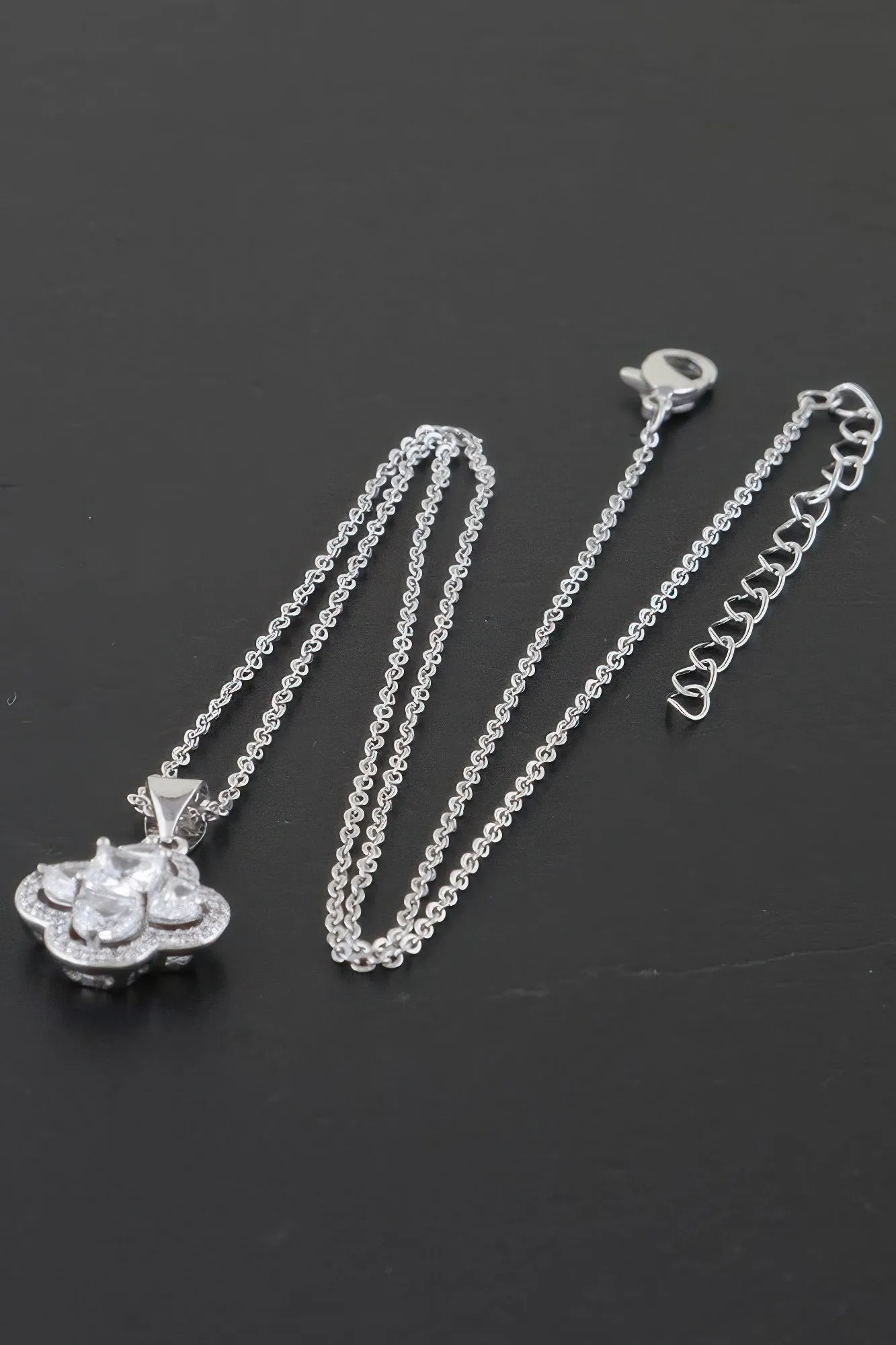 Bejeweled Cubic Zirconia Clover Necklace