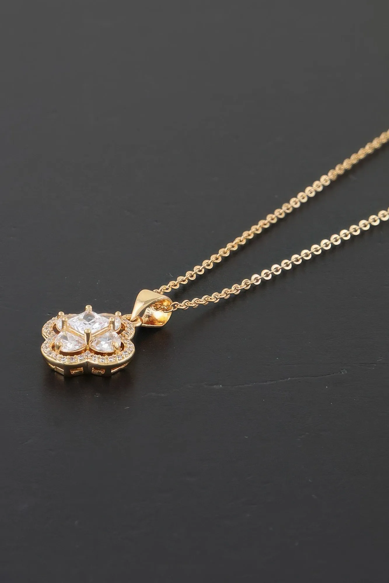 Bejeweled Cubic Zirconia Clover Necklace