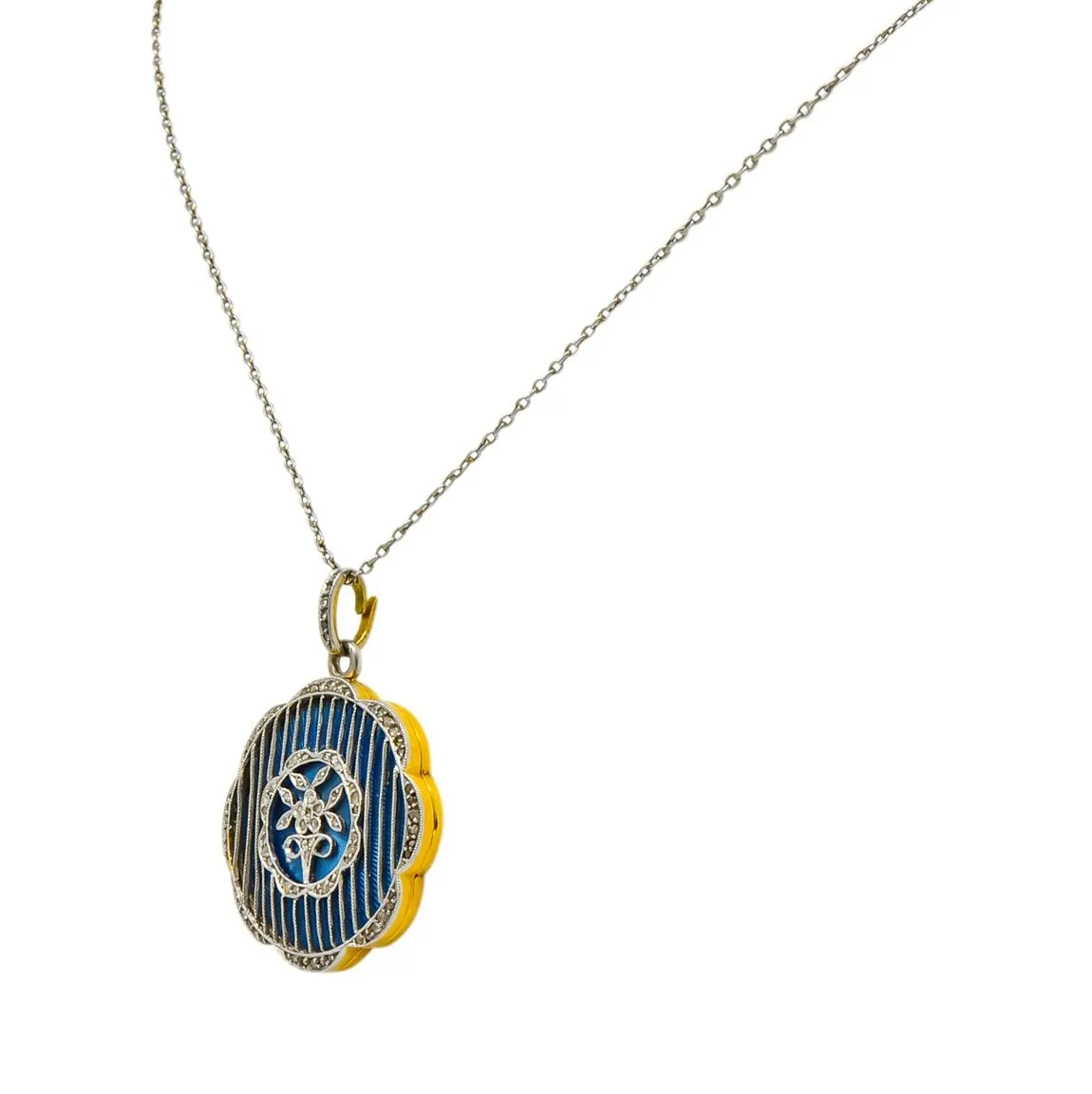 Belle Époque  Enamel Diamond Platinum-Topped 18 Karat Gold French Lariat Pendant Necklace