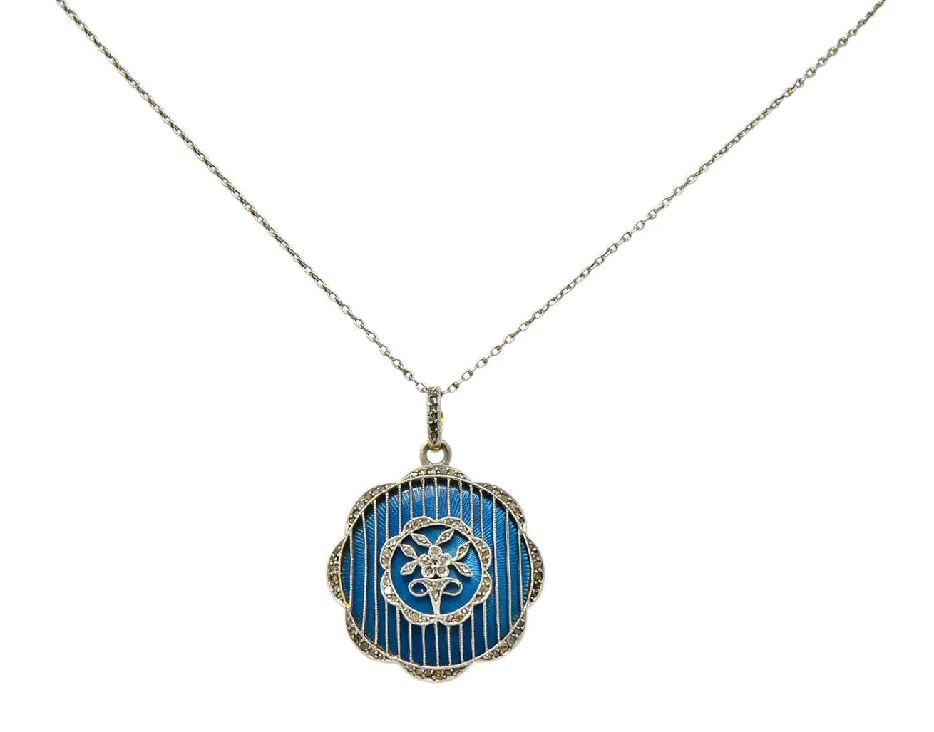 Belle Époque  Enamel Diamond Platinum-Topped 18 Karat Gold French Lariat Pendant Necklace