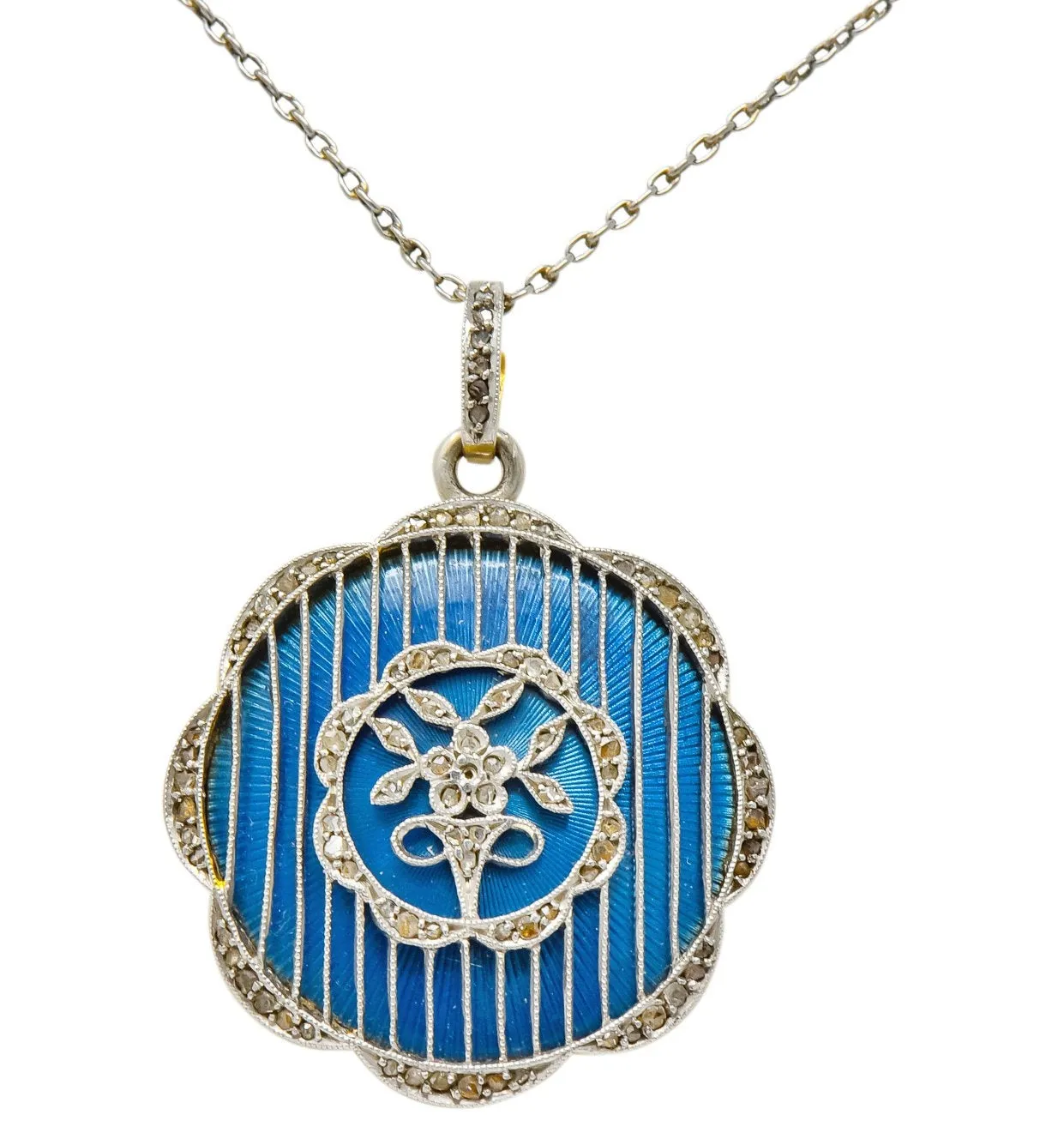 Belle Époque  Enamel Diamond Platinum-Topped 18 Karat Gold French Lariat Pendant Necklace