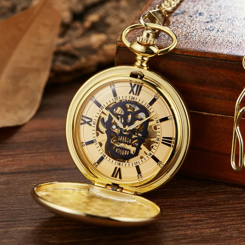 Black Steel Retro Hand Wind Mechanical Pocket Watch