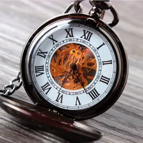 Black Steel Retro Hand Wind Mechanical Pocket Watch