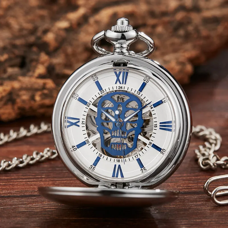 Black Steel Retro Hand Wind Mechanical Pocket Watch