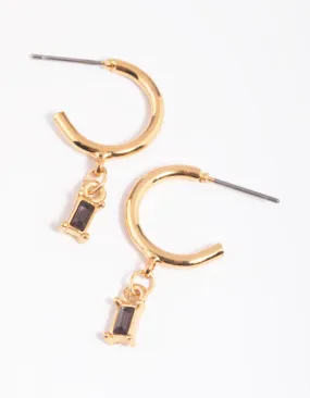 Black Stone Charm Huggie Hoop Earrings