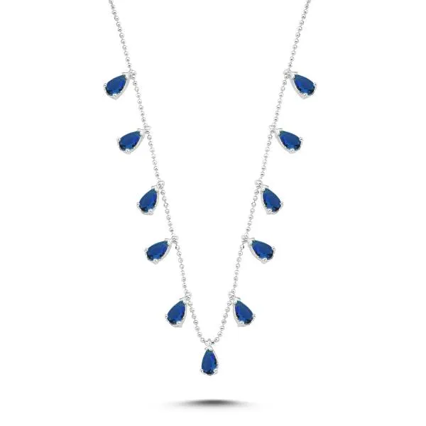 Blue teardrop choker necklace in sterling silver