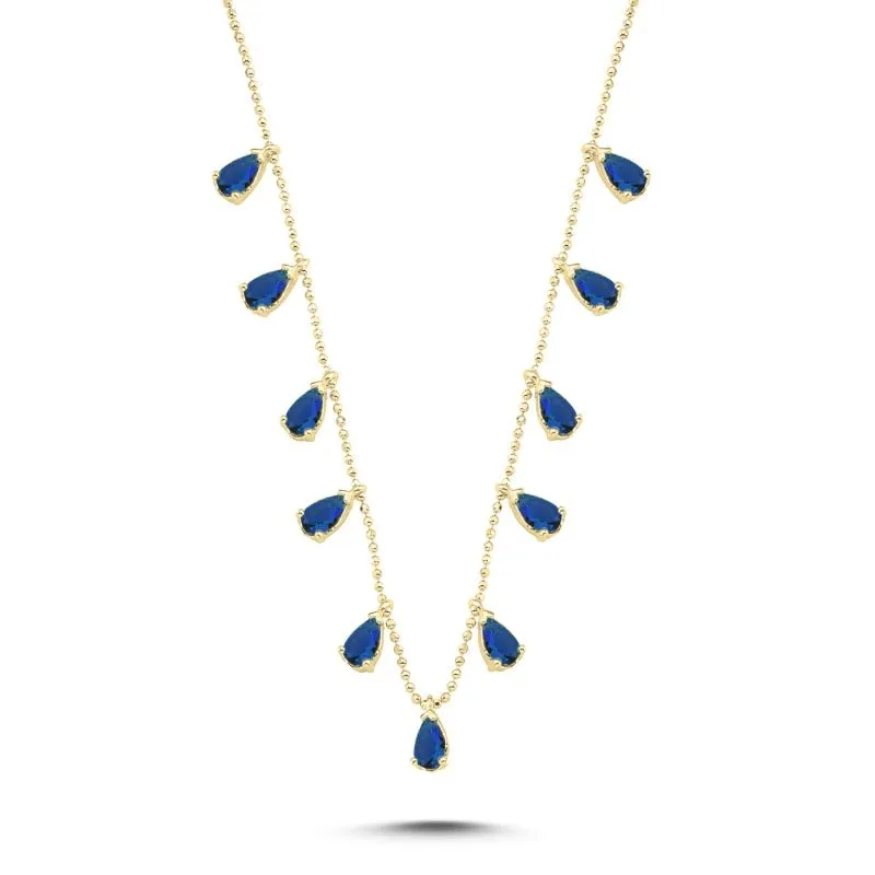 Blue teardrop choker necklace in sterling silver