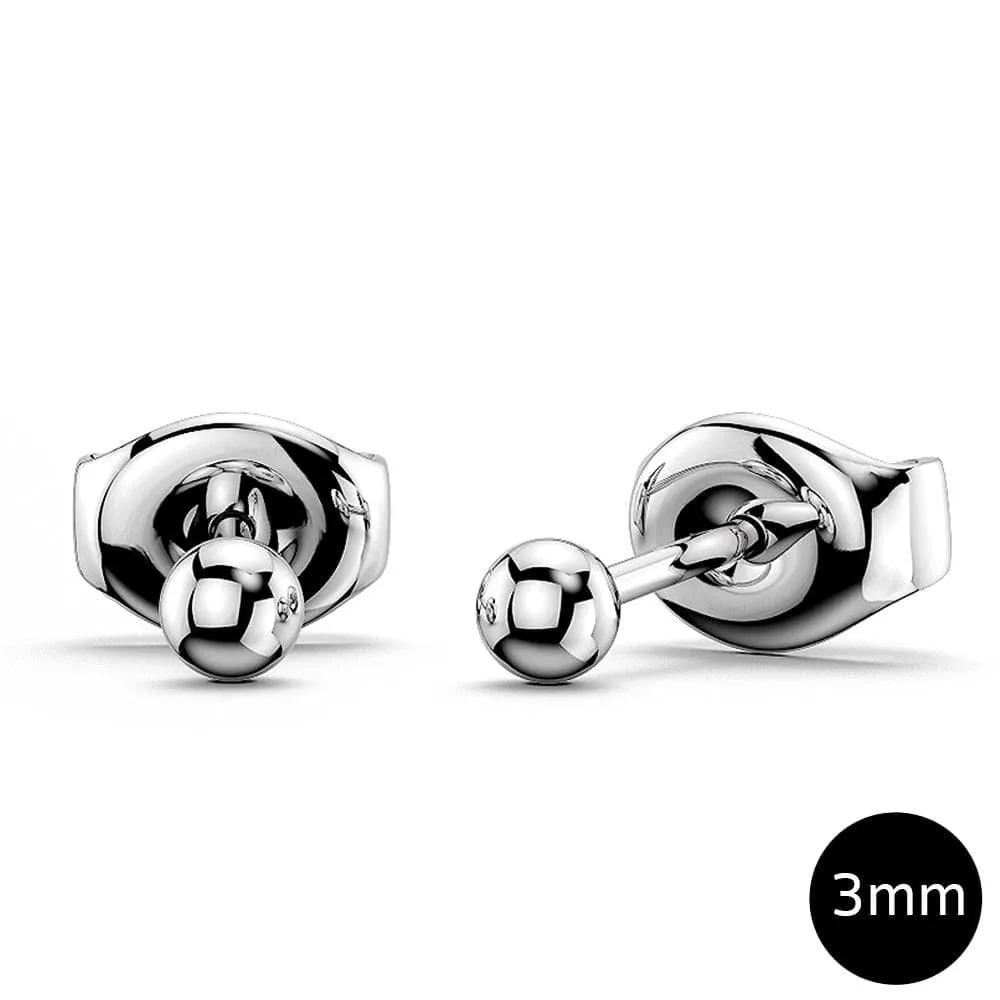 Boxed 3 Pairs Ball Stud Earrings Set White Gold