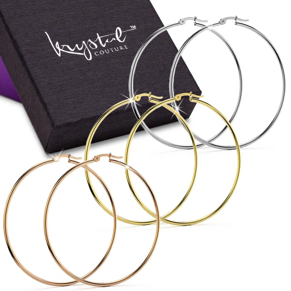 Boxed 3 Pairs Trishia Hoop Earrings Set