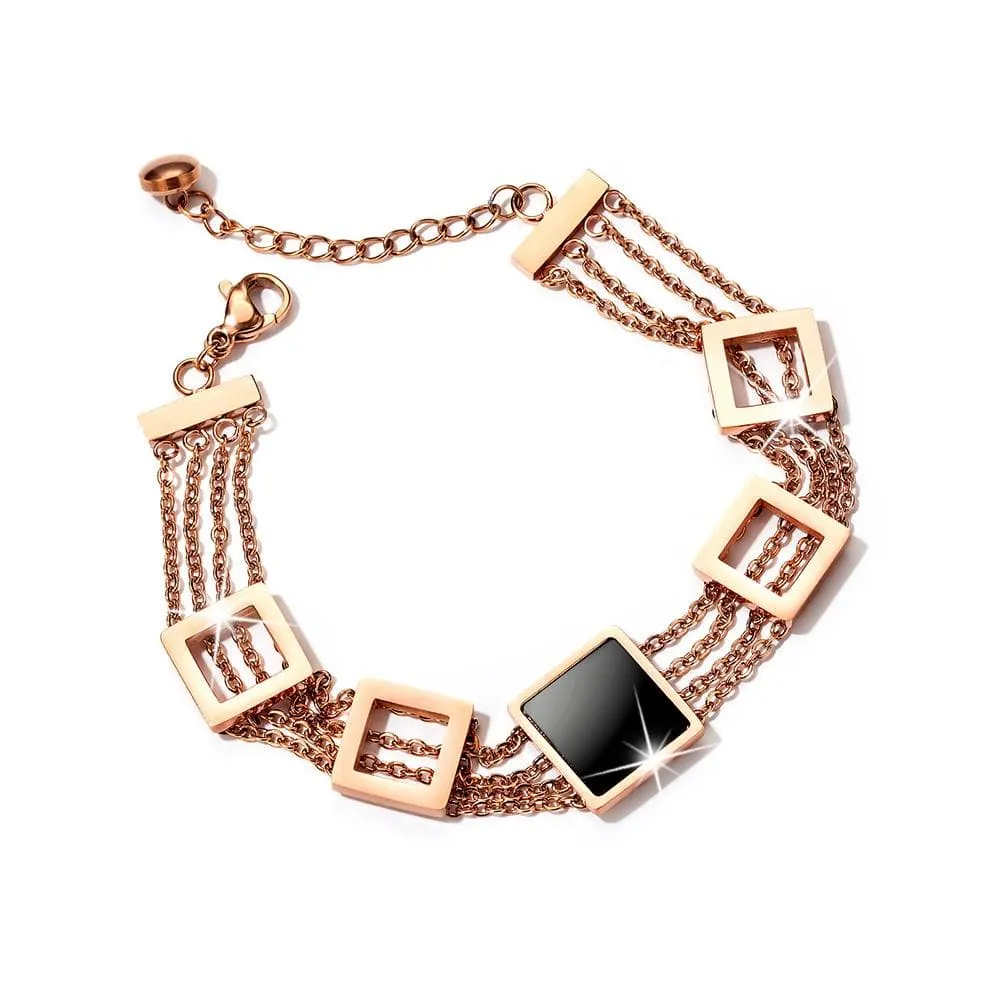 Boxed of Glamourous Geometric Layered Chain Bracelet and Stud Earrings Triangle Set