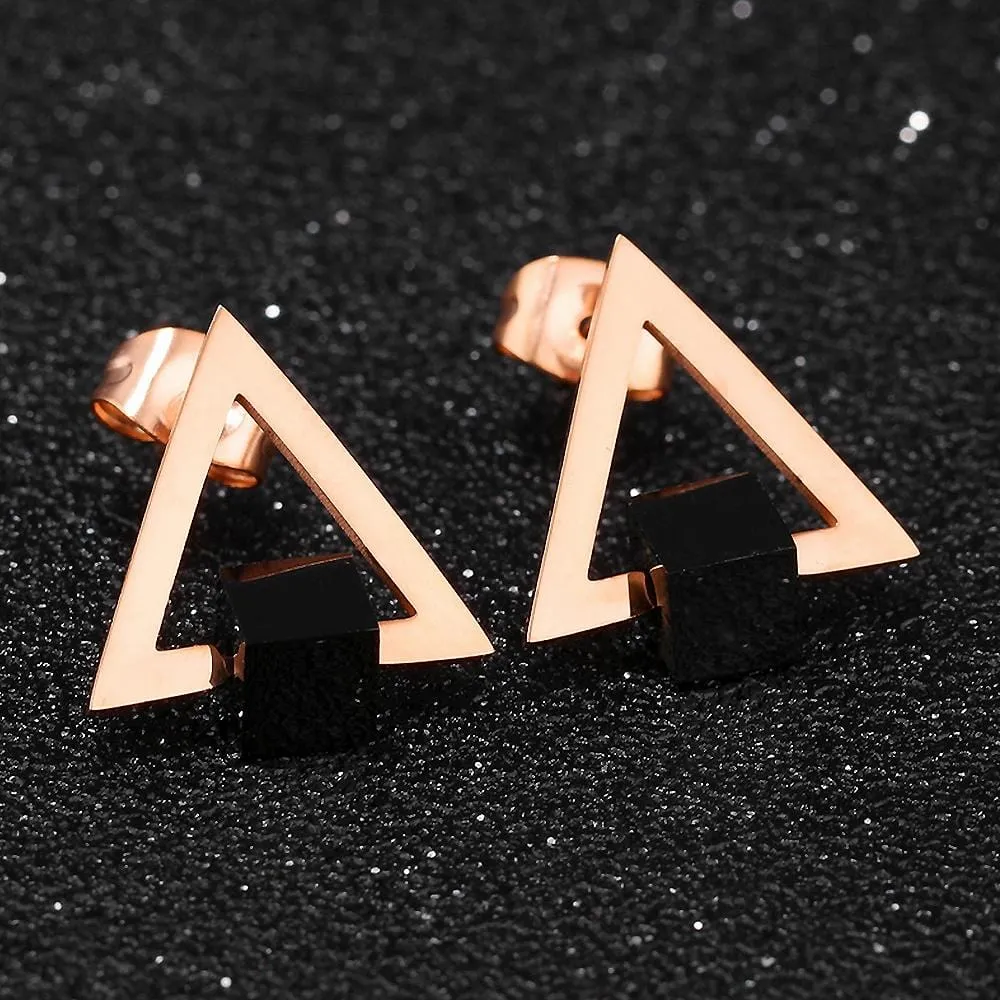 Boxed of Glamourous Geometric Layered Chain Bracelet and Stud Earrings Triangle Set