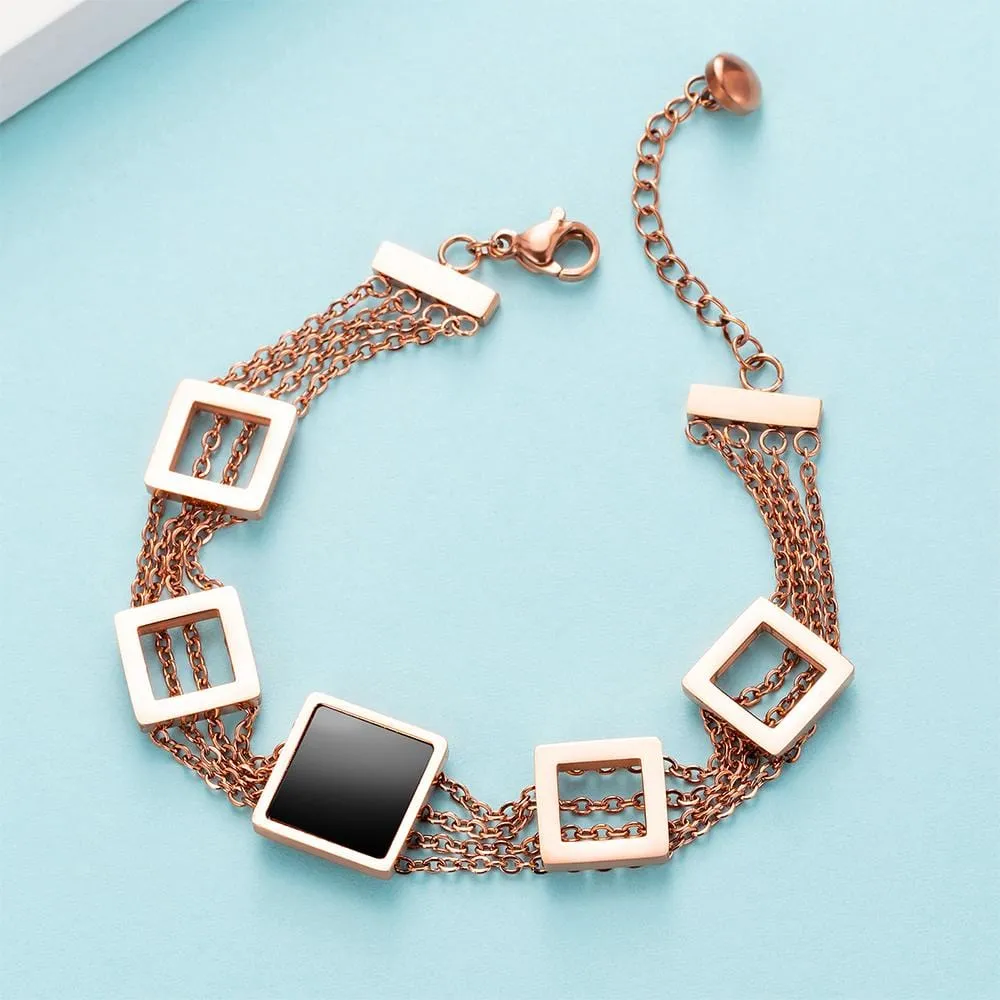 Boxed of Glamourous Geometric Layered Chain Bracelet and Stud Earrings Triangle Set