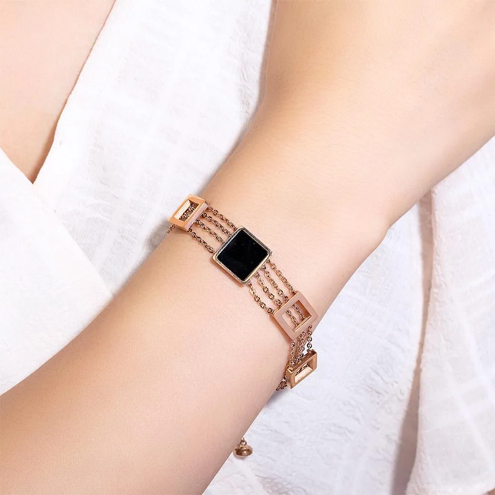 Boxed of Glamourous Geometric Layered Chain Bracelet and Stud Earrings Triangle Set