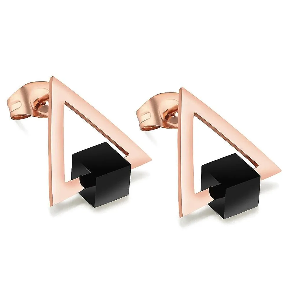Boxed of Glamourous Geometric Layered Chain Bracelet and Stud Earrings Triangle Set