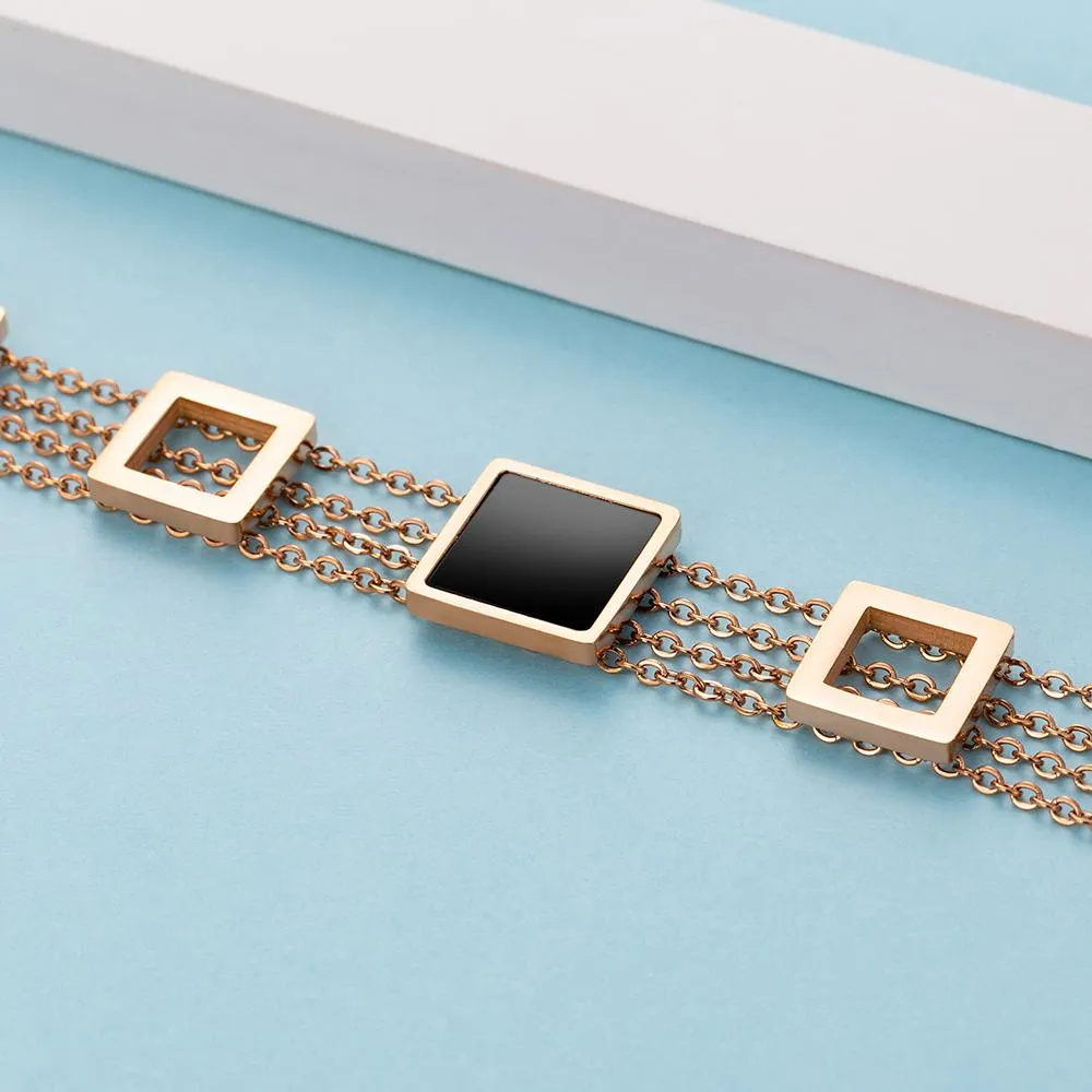 Boxed of Glamourous Geometric Layered Chain Bracelet and Stud Earrings Triangle Set